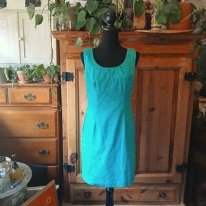 Vintage 60s SUMMER Wiggle Dress Teal Patterned Mad Men Pinup Rockabilly Size XS